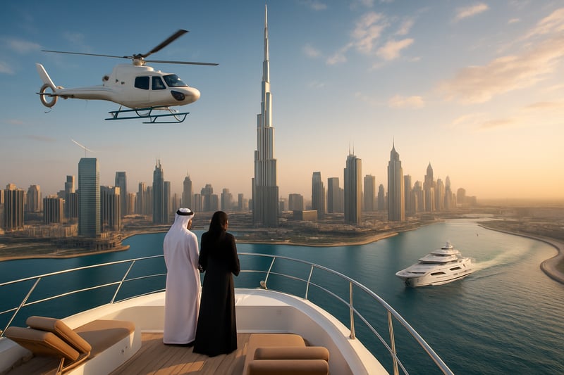 Dubai skyline with Burj Khalifa and luxury travel experiences Dubai skyline with Burj Khalifa and luxury travel experiences